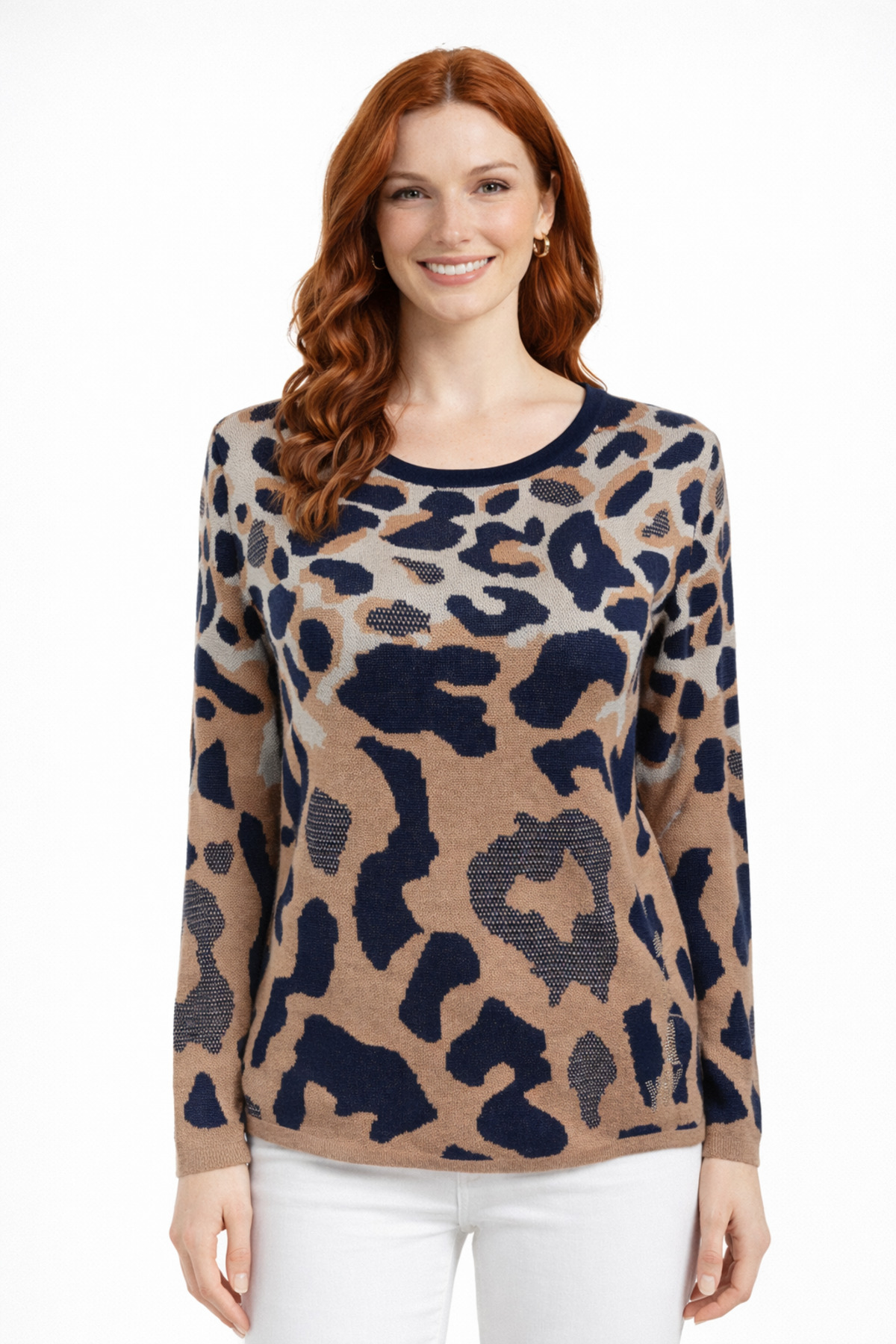 a878a3d740124f9c908333fc07eac715-2.jpg Kahverengi Siyah Leopar Desenli Kayık Yaka Kazak - Görsel 1