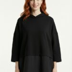 Kadın Oversize Siyah Kapüşonlu Rahat Sweatshirt