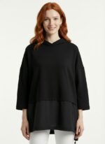 Kadın Oversize Siyah Kapüşonlu Rahat Sweatshirt