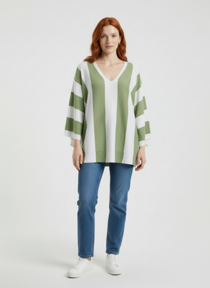 Kadın Oversize V Yaka Triko Bluz