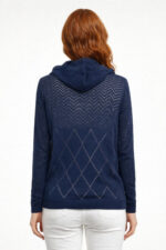 Lacivert Kapüşonlu Ajurlu Triko Sweatshirt - Görsel 3