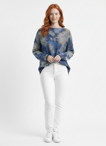 Kadın Triko Desenli Oversize Kazak