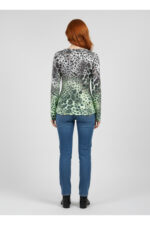 Neon Yeşil Gri Leopar Desenli Slim Fit Kazak - Görsel 2