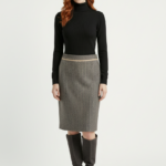 Kadın Slim Fit Herringbone Diz Boyu Etek
