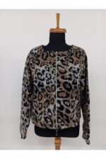 Leopar Desenli Çift Fermuarlı Crop Ceket - Görsel 3