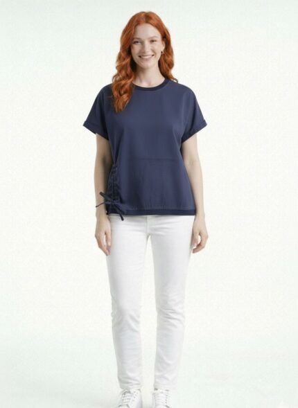 Kadın Lacivert Relaxed Oversize Tişört - 38, Lacivert