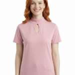 Kadın Yarım Balıkçı Yaka Pencereli Kısa Kollu Basic T-Shirt