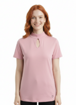 Kadın Yarım Balıkçı Yaka Pencereli Kısa Kollu Basic T-Shirt