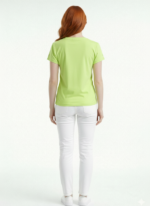 Kadın V Yaka Kısa Kollu Basic T-Shirt - Yeşil - Görsel 2