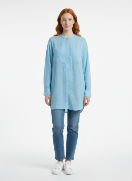 Kadın Uzun Kol Rahat Fit Oversize Mavi Gömlek