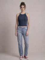 Kadın Triko Örme Halter Yaka Crop Bluz - Görsel 2