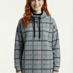 Kadın Ekose Desenli Kapüşonlu Sweatshirt