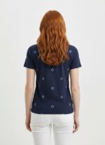 Kadın Lacivert Baskılı Yuvarlak Yaka Kısa Kollu T-Shirt - Görsel 2