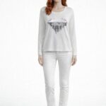 Kadın Uzun Kollu Beyaz Baskılı Regular Fit Bluz