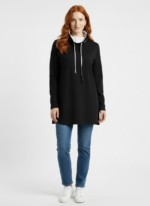 Kadın Siyah Yarım Balıkçı Yaka Sweatshirt