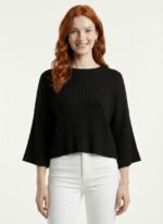 Kadın Siyah Triko Piliseli Crop Bluz