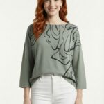 Kadın Oversize Triko Desenli Bluz