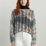 Kadın Oversize Triko Kazak - Desenli, Uzun Kollu