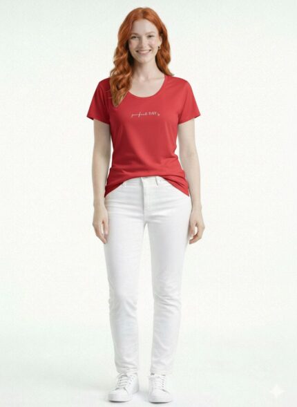 Kadın Bisiklet Yaka Perfect Day Yazılı T-Shirt - 38, Kırmızı