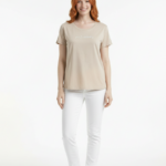Bej Kadın Basic T-Shirt Yuvarlak Yaka Kısa Kol