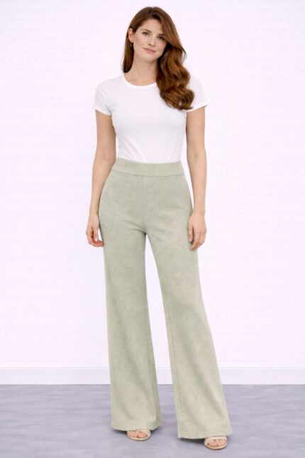 Beli Lastikli Bol Paça Polyester Pantolon - Standart, Bej