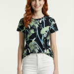 Kadın Desenli Günlük Yuvarlak Yaka Kısa Kollu T-Shirt