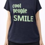 Lacivert "Cool People Smile" Baskılı Tişört