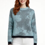 Mint Siyah Desenli Bisiklet Yaka Crop Kazak