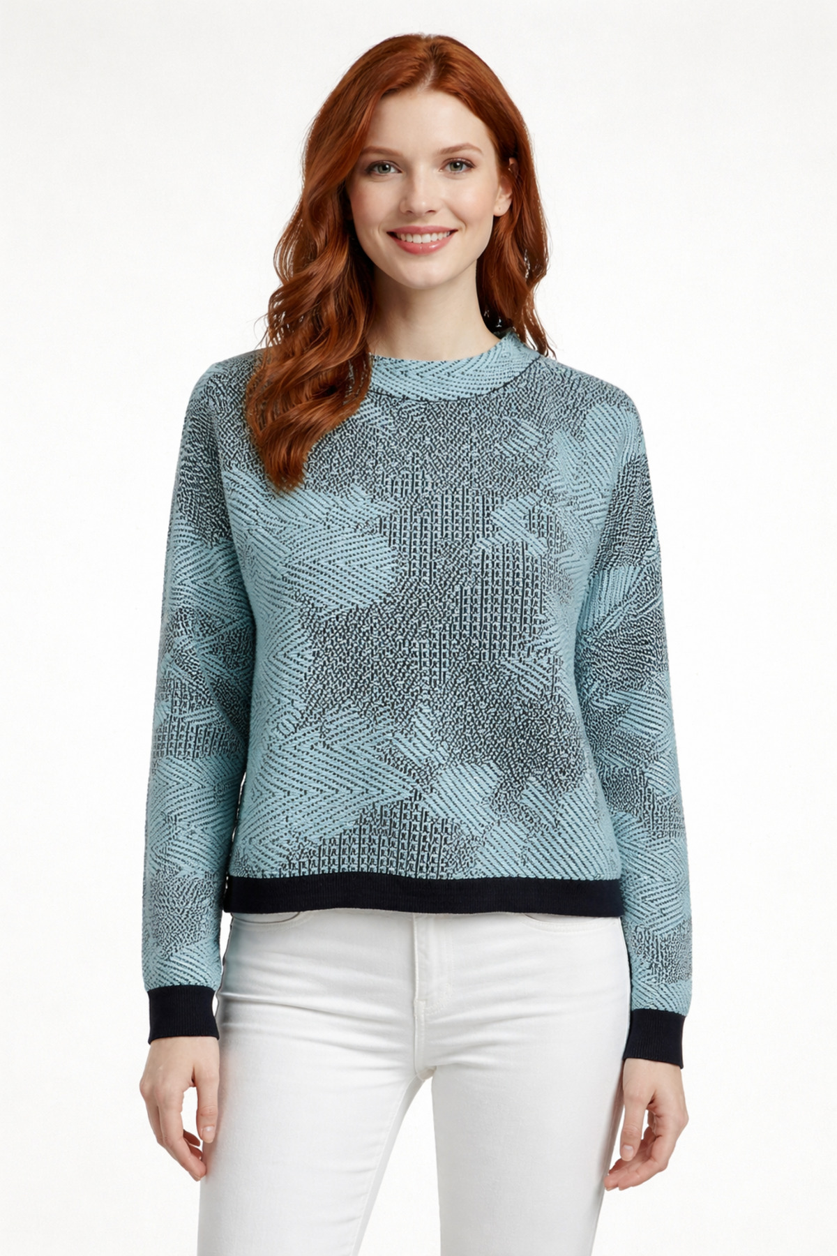 d5deb224afa8486ca11b7b9c6244698d-4.jpg Mint Siyah Desenli Bisiklet Yaka Crop Kazak - Görsel 1