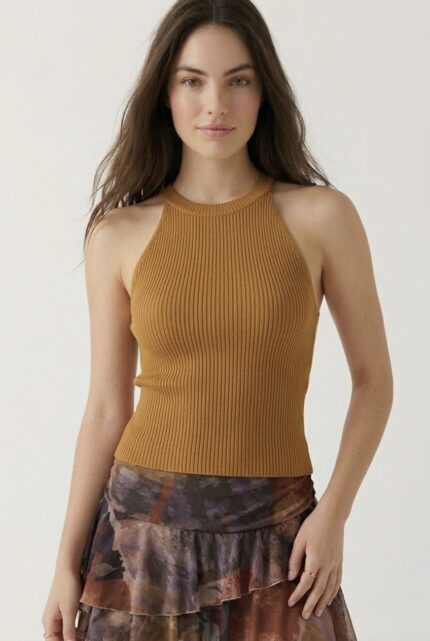 Kadın Fitilli Halter Yaka Crop Bluz