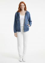 Kadın Kapüşonlu Rahat Kesim Denim Görünümlü Ceket