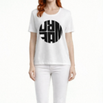 Beyaz Kadın Kısa Kollu Baskılı Yuvarlak Yaka T-Shirt