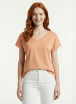 Kadın V Yakalı Kısa Kollu Rahat Kesim T-Shirt