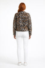 Leopar Desenli Çift Fermuarlı Crop Ceket - Görsel 2