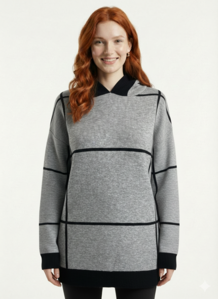 Kadın Kapüşonlu Triko Oversize Kazak