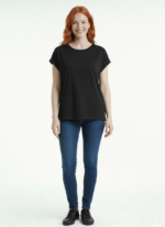 Siyah Kadın Basic Rahat Kesim T-Shirt