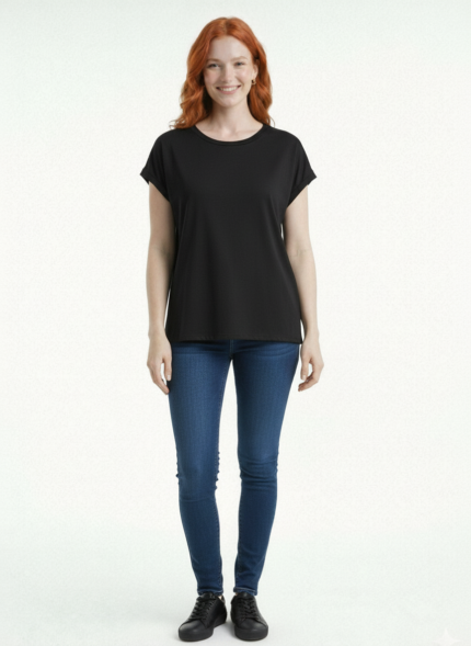 Siyah Kadın Basic Rahat Kesim T-Shirt