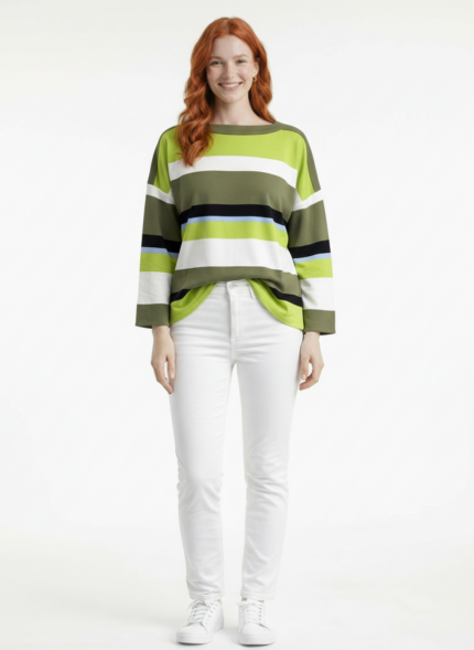 Kadın Renkli Çizgili Oversize Bluz