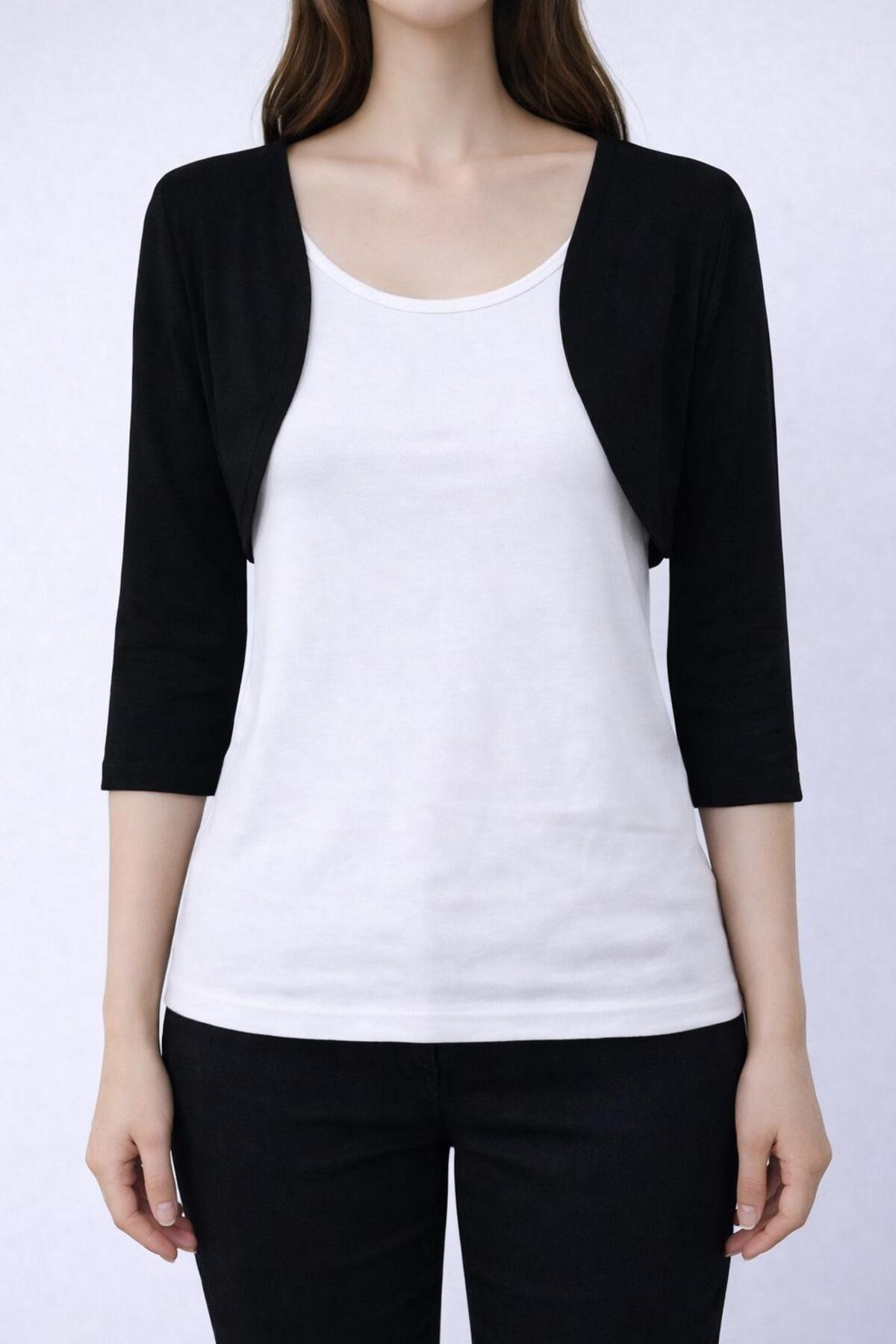 e779748a956a42628b56f73558472b59-2.jpg Siyah Sırtı Dantel Detaylı Kısa Bolero - Görsel 1