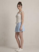 Fırfır Detaylı Çiçek Desenli Crop Bluz - Görsel 3