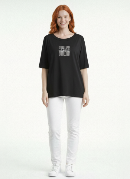 Kadın Siyah Baskılı Regular T-Shirt