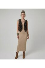 Premium Fit Kare Yaka Fitilli Triko Midi Elbise - Görsel 3