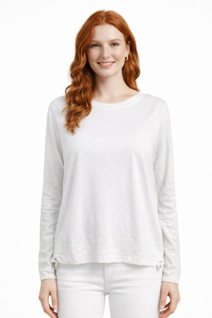 Beyaz Bisiklet Yaka Etek Ucu Stoperli Oversize Sweatshirt