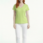 Kadın V Yaka Kısa Kollu Basic T-Shirt - Yeşil