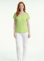 Kadın V Yaka Kısa Kollu Basic T-Shirt - Yeşil
