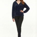Lacivert Yumuşak Peluş Kapüşonlu Sweatshirt