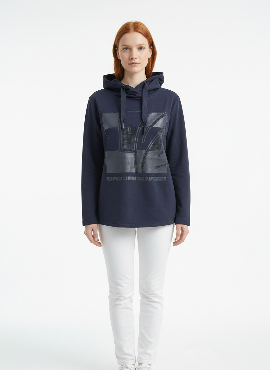 f367145d-4339-4b11-b1fb-a1c9ce130271-2.png Kadın Kapüşonlu Baskılı Lacivert Sweatshirt - Görsel 1