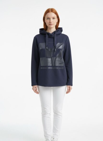 Kadın Kapüşonlu Baskılı Lacivert Sweatshirt - 38, Lacivert