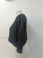 Kadın Siyah Triko Piliseli Crop Bluz - Görsel 2