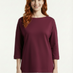 Kadın Mor Basic Tunik Üç Çeyrek Kol Bluz
